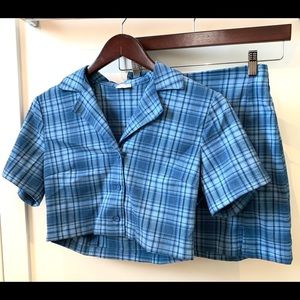 BRANDY MELVILLE BLUE PLAID SET (TOP AND SKIRT)